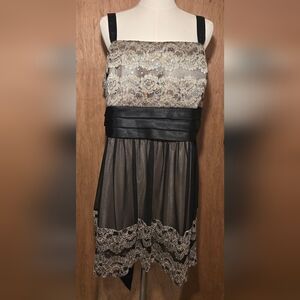 R & M Richards Women’s Plus 24W Black Shimmer Gold Lace Formal Homecoming Dress